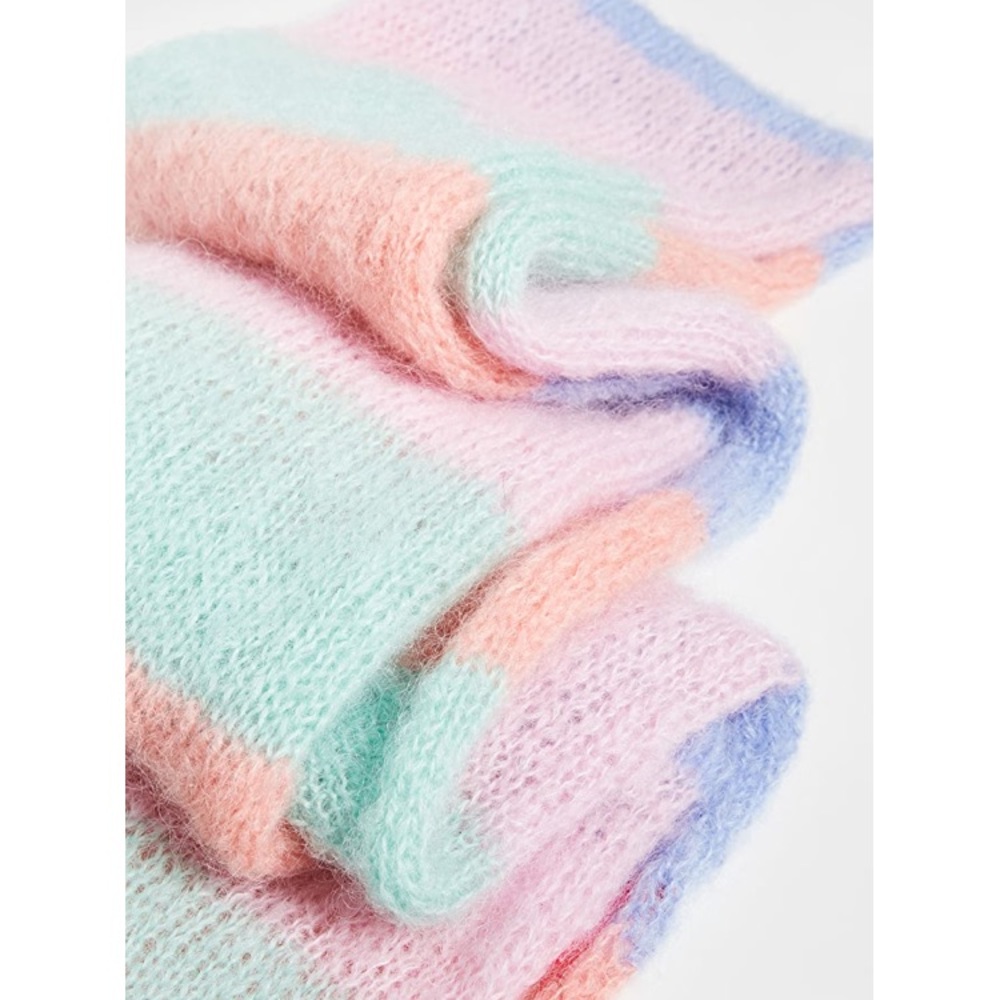 New Rose Carmine Pastel Colorful Striped Mohair Knit Scarf - Picture 6 of 8